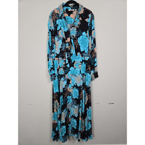 Soft Surroundings Womens Rosalinda Maxi Dress Large Blue Floral Resort Vacation